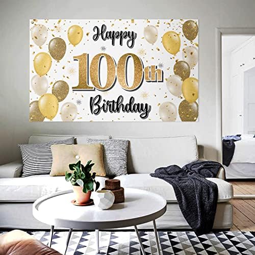 Laskyer Feliz 100º aniversário Banner Grande - Cheers a 100 anos de aniversário Caso de parede em