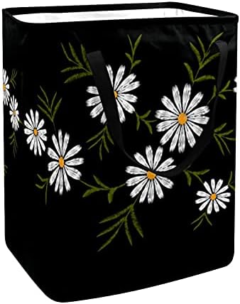 Daisy Bordado de bordado de textura de textura Flores de lavanderia cesto de pano grande cesta de sacola cesta