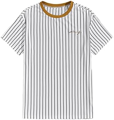 Camiseta listrada de manga curta de gorglitter masculino Tampo T redondo Tampos T com bolso