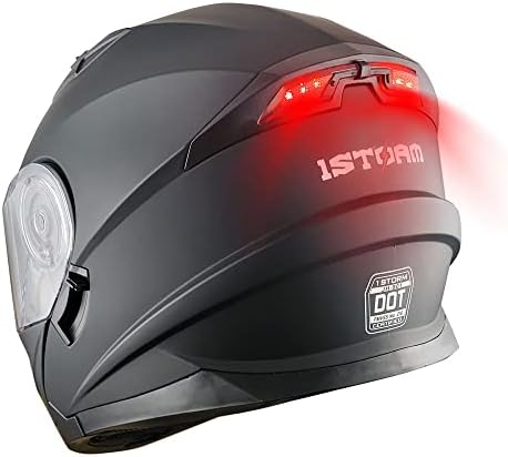 1storm nova motocicleta bicicleta modular face completa capacete duplo escudo solar com luz traseira