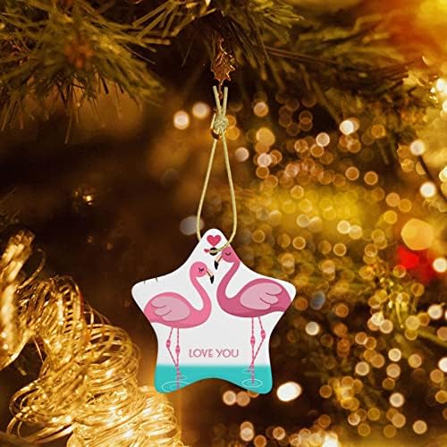 Casal de folhas de palmeira e flamingos 2022 pingente de cerâmica de Natal para decorar a árvore de Natal