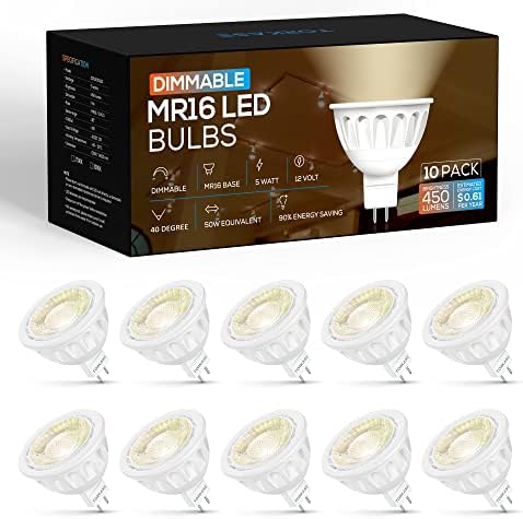 Torkase MR16 Dimmable Bulbos LED, 2700-Kelvin Soft White, 5W-50W equivalente, Base Bi-Pin GU5.3,