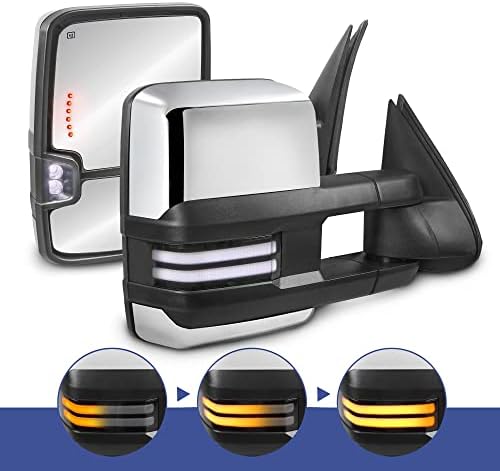 Espelhos de reboque aquecidos com mais energia, compatíveis com 1999-2002 Chevy Silverado Suburban