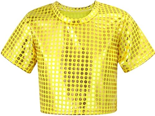 Easyforever Girls Boys Boys Sparkly Crop Top Top Loose Party Party Hip Hop Jazz Modern Street Dance Performance