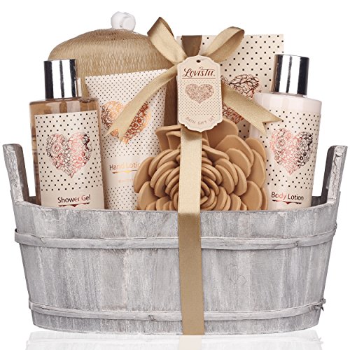 Cesta de presentes de spa - banho e corpo com fragrância de baunilha por Lovestee - Basking Gift