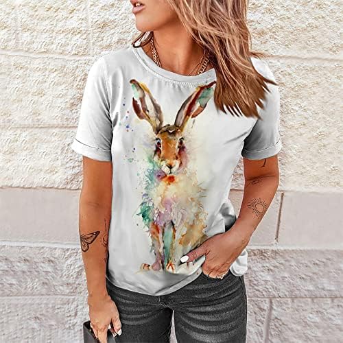 Lcepcy Women Feminina Bunny Camiseta curta Camiseta Casual Crewneck Tshirt Graphic Tees Tops