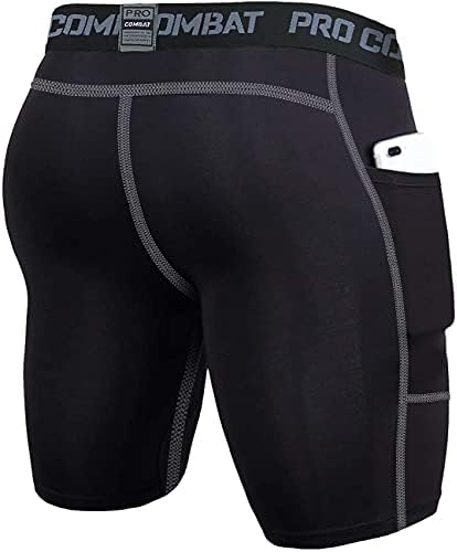 Pamyvia Men's 3 Pack Compression Shorts com bolsos Athletic Baselayer Rouphe para corrida, treino,