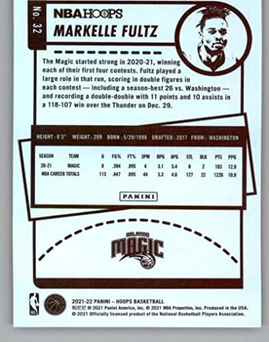 2021-22 Panini Hoops Blue 32 Markelle Fultz Orlando Magic NBA Basketball Trading Card