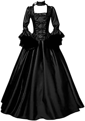 Vestido de bruxa medieval vintage com capuz de casca de bruxa vestido de trompete manga medieval vestido
