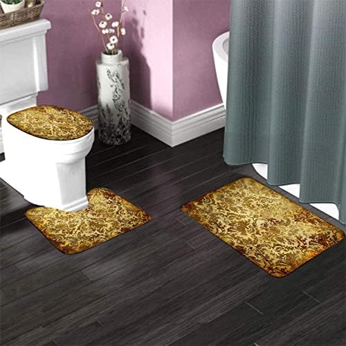 Donmyer banheiro e tapetes conjuntos de 3 peças, safra de ouro bege em padrões dourados, sucata
