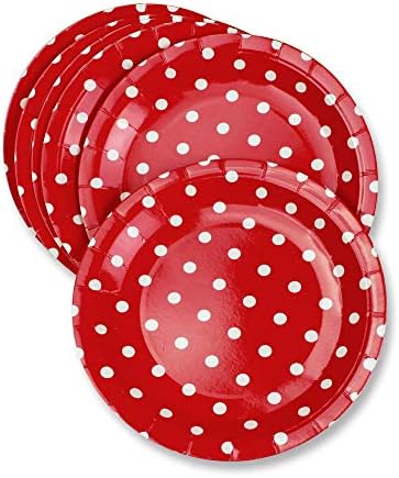 Placas de papel de bolinhas vermelhas 36pcs - 9 polegadas de pratos de festa redonda biodegradável
