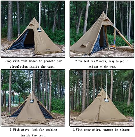 Tenda quente de incêndio 2-4 pessoas tenda impermeabilizada com furo com furo e meia tenda de malha interna