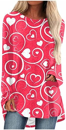 Mulheres t camisetas soltas Fit Fit Dia dos namorados Love Heart Printed T-shirt Mangas compridas blusas redonda