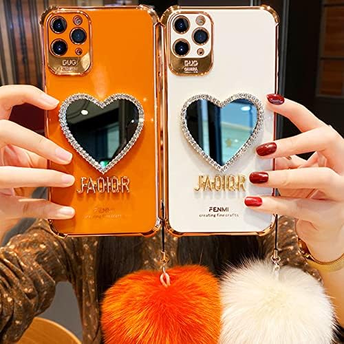 ANLOES Makeup Mirror Phone Case de moldura luxuosa em forma de coração Bling, Caso de proteção Bling