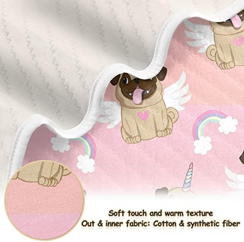 Cobertores de bebê de cachorro pug unicórnio para meninos super macio, cobertores de criança