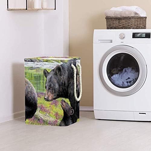 Famílias de ursos pretos una -tenosas cestas de armazenamento dobráveis ​​de lavanderia de tamanho grande para