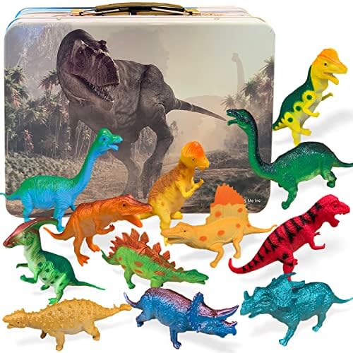 3 Brinquedos de dinossauros Bees & Me para meninos e meninas com caixa de armazenamento - 12 grandes dinossauros