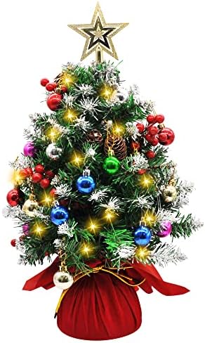 21 Árvore de natal de mesa prelit, árvore de Natal artificial com pinho e base de pinheiros, com