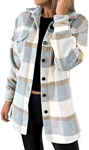 Casa de flanela feminina Casa xadrez jaqueta de barracão solteiro solto de botão casual de lã de lã de fita solta