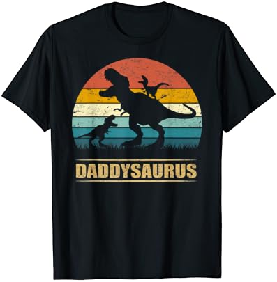 Papai Dinosaur Daddysaurus 2 filhos Presente do dia do pai para o pai camiseta