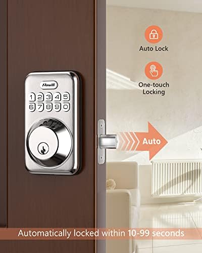 Trava de porta de entrada sem chave, Zowill Electronic Keypad Deadbolt Smart Lock com trava automática, senha
