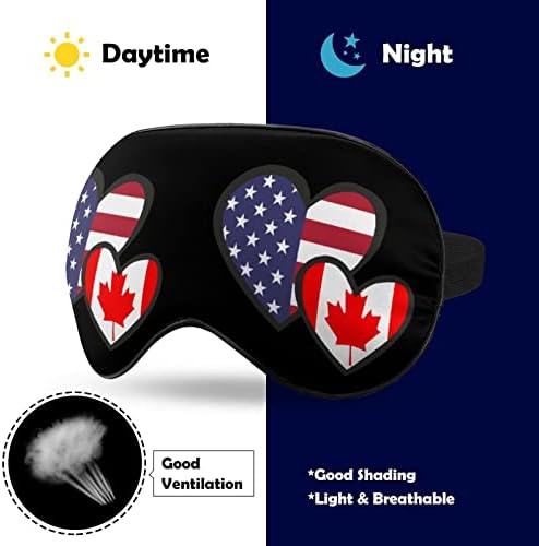 Hearts American Canada Flag máscara de sono macia máscara ocular portátil com cinta ajustável para homens mulheres