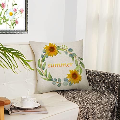ZLWX Life Watercolor Girassol Decorativo Tampa de travesseiro de 18x18 polegadas Conjunto de 4 Hello Shine Verão