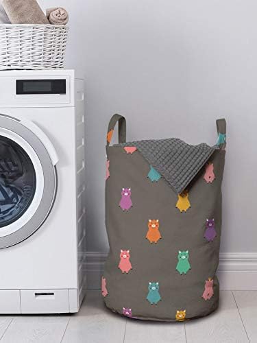 Bolsa de lavanderia de desenho animado de Ambesonne, porcos multicoloridos Motif Animais de leitura simples