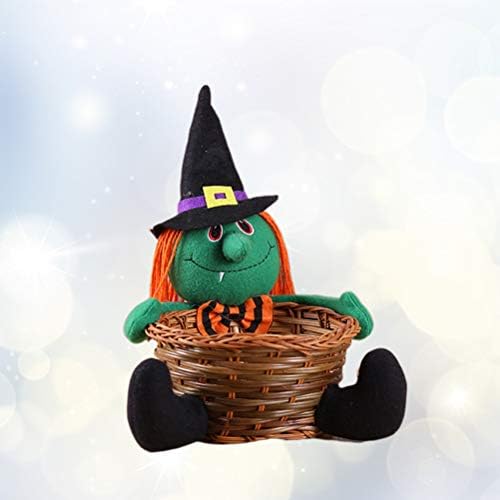 Decorações de casa de Halloween, mini adorável bruxa Halloween cesto cesto de armazenamento portátil