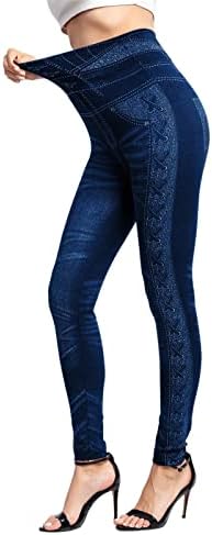 Calça de ioga feminina yalfjv com bolso jeans elásticos leggings tistias térmicas imitação imitação jeans