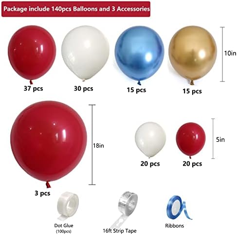 Saneryi 140pcs vermelho branco e metálico Balões de ouro azul Garland Kit Avengers Capitão America Ballons