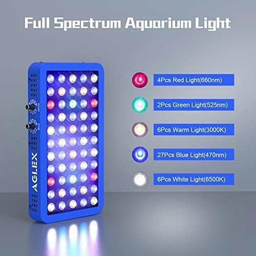 Luz de aquário LED de AGLEX Dimmable 165W 330W canais duplos espectro completo para o tanque de peixes marinhos