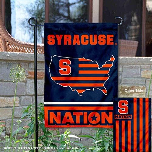 Bandeira do jardim de Syracuse com as estrelas e listras do país dos EUA e o conjunto de poste de bandeira