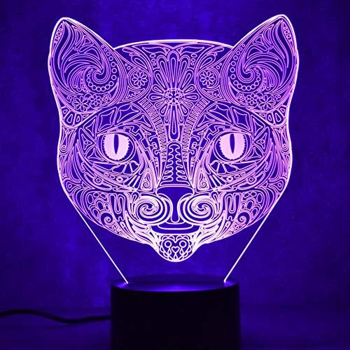 Jinnwell 3d Cat Animal Night Lâmpada leve Ilusão 7 Corruência de cor Touch Touch Tabel Lâmpadas de decoração Led