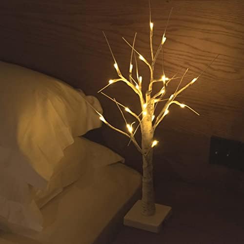 Cosywarm 2ft 24 LED Birch Tree Light, USB e bateria leve à mesa de árvore de árvore, árvore branca