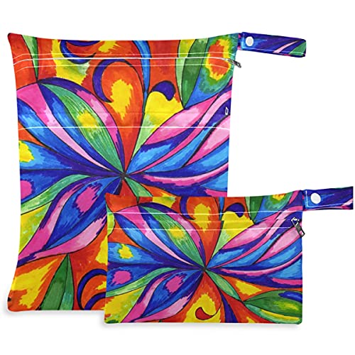 VISESUNNY Mandala colorida 2pcs bolsa molhada com bolsos com zíper bolsa de fraldas lagarta lavável para