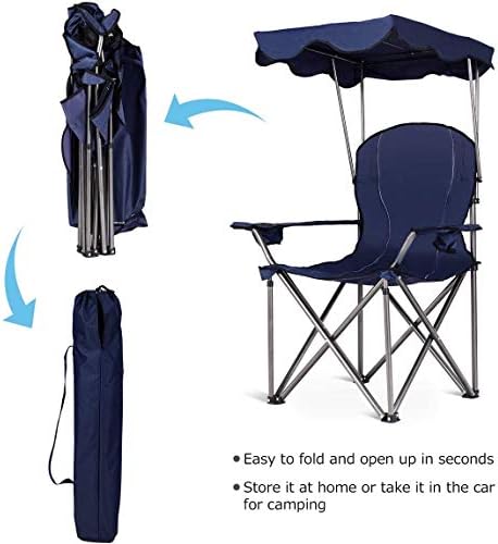 Cadeira de acampamento de gymax, cadeira dobrável de gramado ao ar livre com dossel, porta -malas e porta