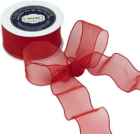 Vatin Christmas Ribbon Sheer Organza Ribbon com fio 1-1/2 polegadas 25 jardas -HOT vermelho, perfeito