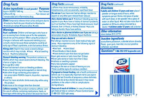 BC Powder Pain Sinderver, pacote de dissolução de aspirina com sabor de cereja, 24 pacotes de