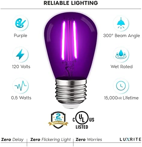 Lâmpadas roxas de Luxrite S14 Edison LED, 0,5W, lâmpadas LED coloridas para luzes de cordas externas,