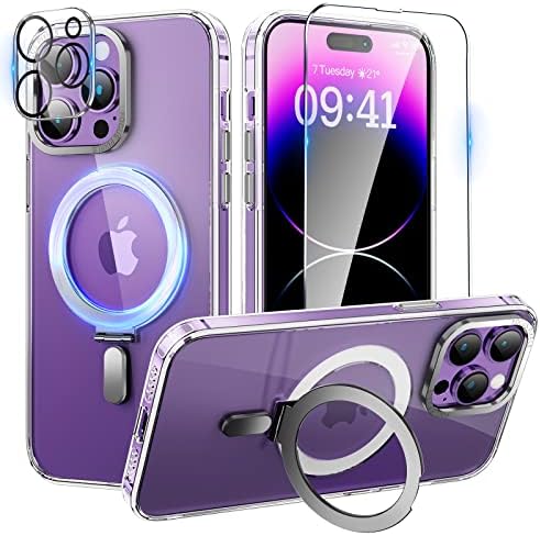 Caso magnético Niufoey para iPhone 14 Pro Max Clear Case com suporte invisível, [compatível com o MAG SAFE] [caixa