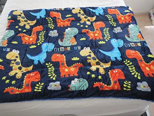 Casas sorridentes de 2 camadas Sherpa Baby Plush Cobertores de menino Dinosaurs, 40x54, azul