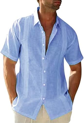 Camisas de linho de algodão de manga curta masculina Button de verão para baixo camisa de férias tropical