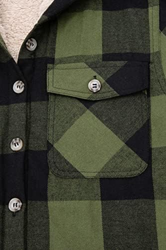 Zenthace Boys Sherpa Fleece forrado de flanela Button Button Down Camisa, camisa de flanela com capuz