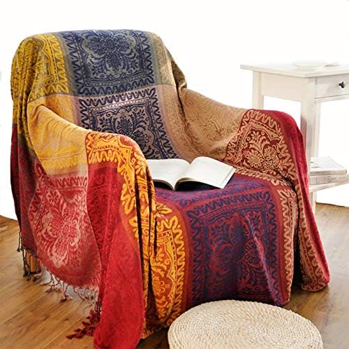 Cobertor Boho Throw, Chenille Jacquard Tassels Cobertores de arremesso para o sofá de cama cadeira macia