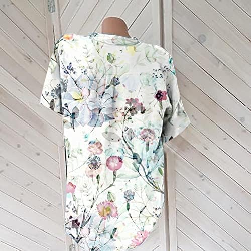 Tops de linho de algodão para mulheres Button Down V Bloups de pescoço Tops 2023 camisetas de impressão floral