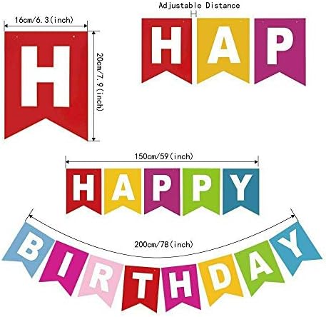 15pcs Party Party Paper Pom Poms Banner de feliz aniversário Rainbow Paper Garland