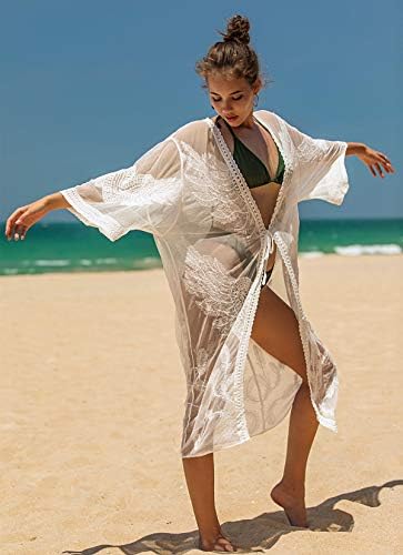 Romanstii Cardigan Cardigan Floral Crochet Sheer Beach Coverp ups Long Kimono