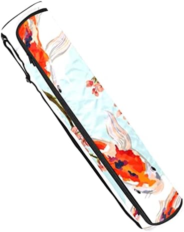 Bolsa de tapete de ioga ratgdn, flores japonesas tropicais koi peixe exercício de ioga transportadora de tape