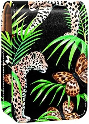 Butterfly de leopardo e folhas de palmeira Mini sacos de cosméticos para tubos de batom de couro